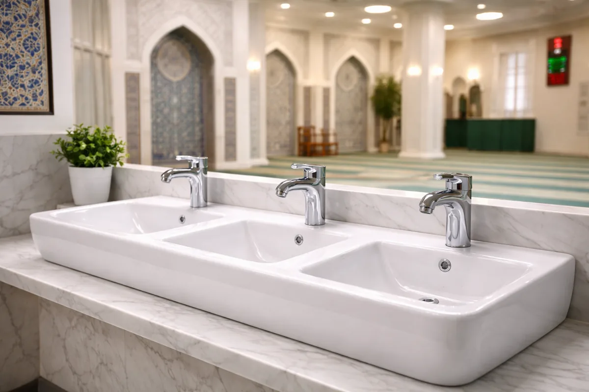 Comment installer un lavabo d'ablutions en céramique antibactérienne dans une mosquée